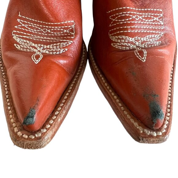 TWINSTONE BOOTS Embroidered Brown Leather Cowboy Boot Kids 17.5 US 2 Snip Toe - Picture 6 of 8